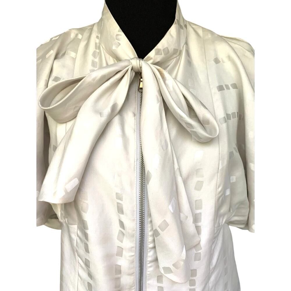 Marc Jacobs Silk Dolman Sleeve Tie Front Ivory Silk Jacquard Blouse Small - Picture 2 of 6